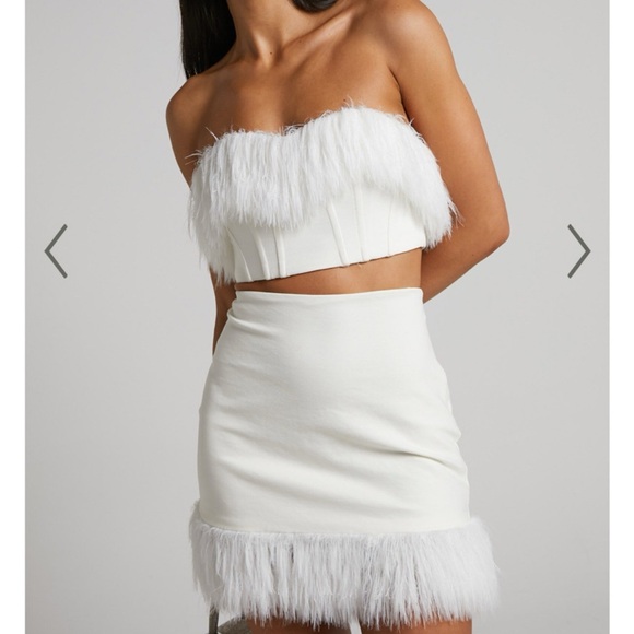 Showpo White Feather Trim Skirt Set - Picture 1 of 3